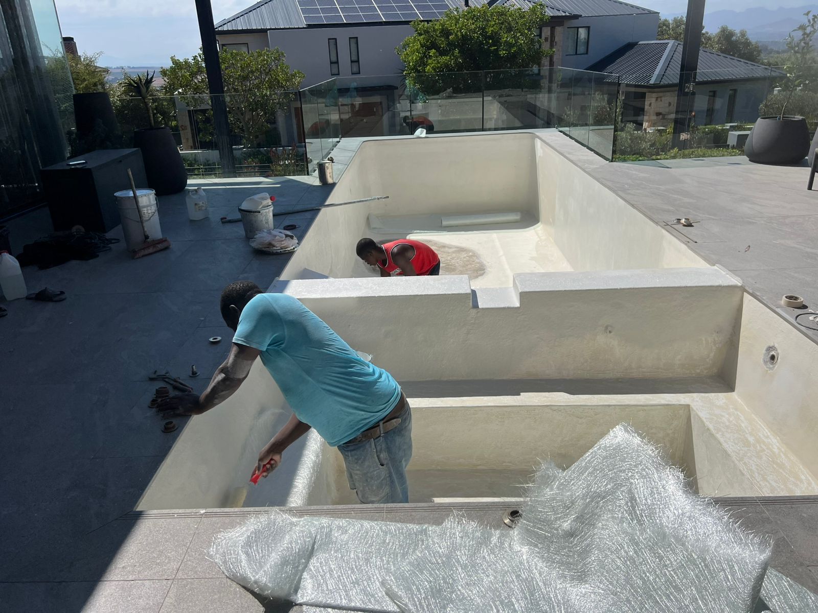 Aquatic Pools team completing a fibreglass pool relining in Cape Town