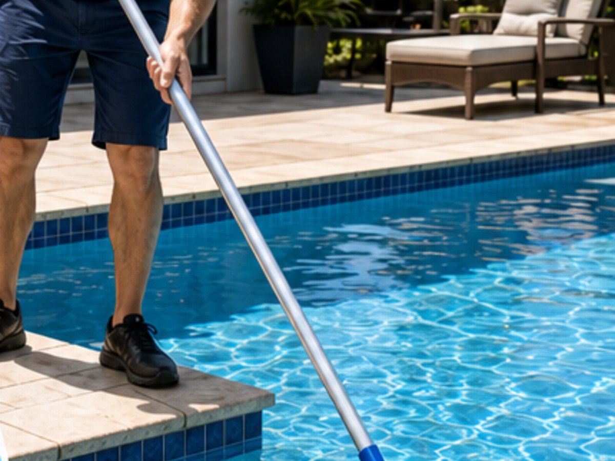 Brushing and cleaning a pool in Fish Hoek