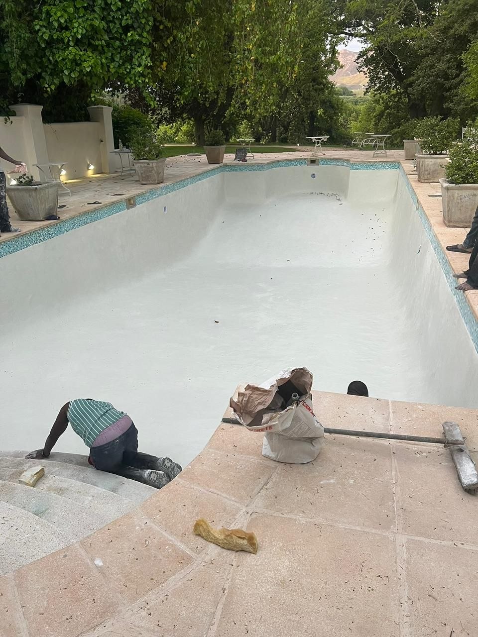 Freshly resurfaced white marbelite pool after, Cape Town