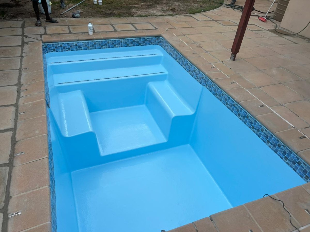 Blue fibreglass pool after relining in Plattekloof