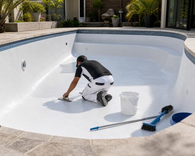 Real photo of fibreglass pool lining work